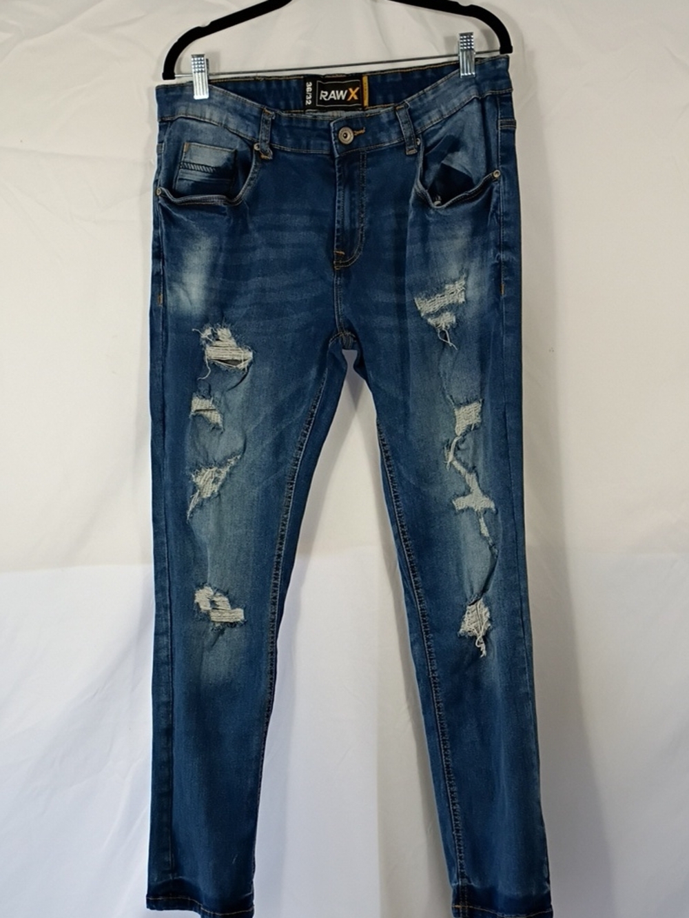 EUC RAW X Distressed Skinny Jeans - Medium Blue Mens Size 36x32 Denim
